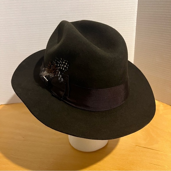 Stacy Adams Wool Fedora Hat Brown Felt Feather Ribbon Women’s Size M - Picture 3 of 9